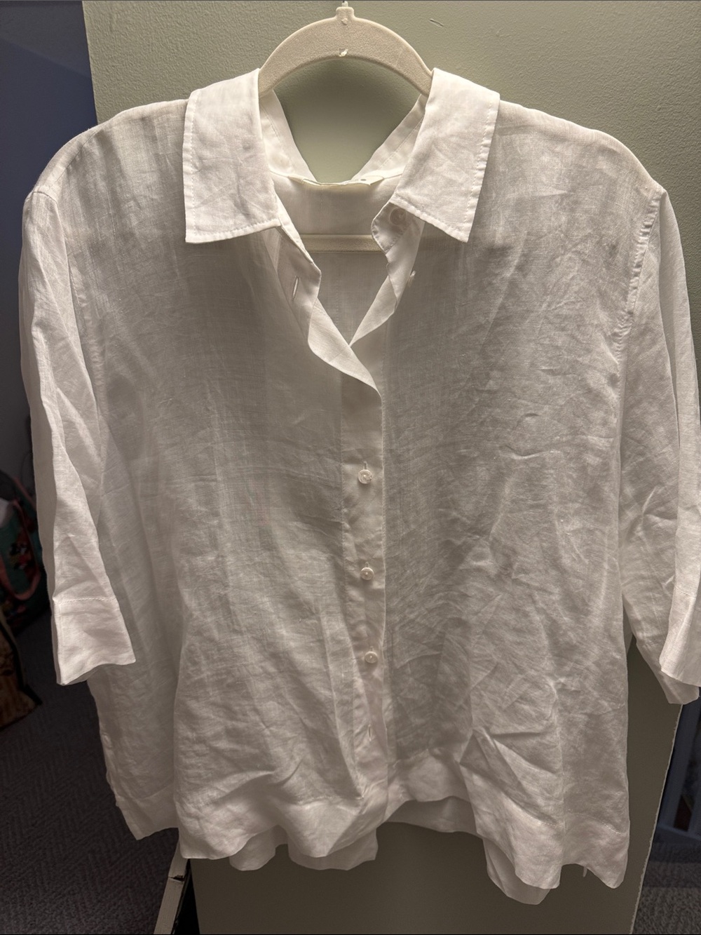 Zara White Linen Short-Sleeve Button-Down Shirt